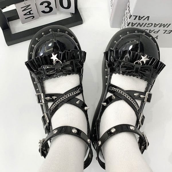 Bow Knot Star Strap Buckle Platform Lolita Shoes - Modakawa modakawa